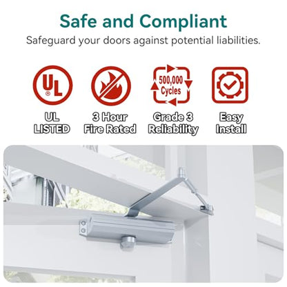 POWAWINI Grade 3 Spring Hydraulic Automatic Door Closer Medium Duty