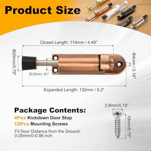 uxcell 4Pcs Kickdown Door Stop for Ground Gap 0-25mm Red Bronze - color: Red Bronze, size: for 0-25mm