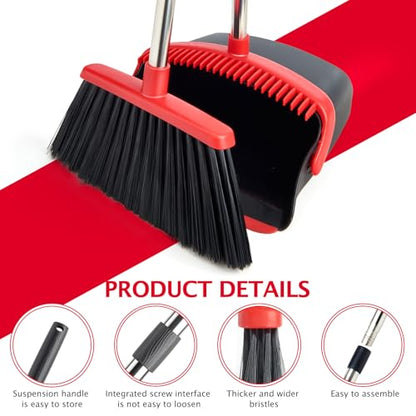 Broom and Dustpan Combo Set,51" Long Handle,Black Red - color: Black Red