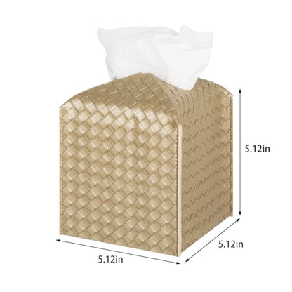 Tissue Box Cover Square Leather Facial Paper Holder, Gold - color: Gold, size: square