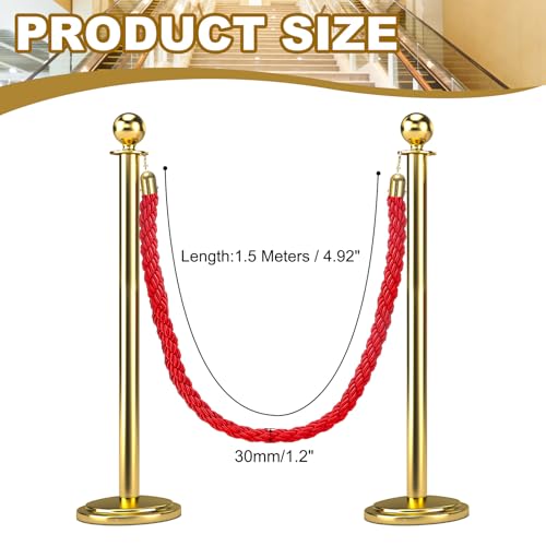 MECCANIXITY Twisted Stanchion Rope 5 Ft/1.5 M, Barrier Rope Twisted Post Ropes with Snap Hooks for Posts Stands Queue Divider Crowd Control, Red Golden - color: Red Golden, size: 5 Ft