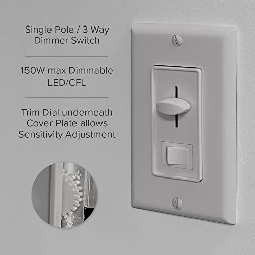 Maxxima LED Dimmer Electrical Light Switch, Gray, 3-Way/Single Pole Use - color: Gray