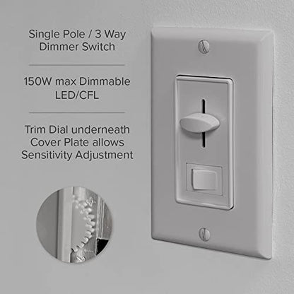 Maxxima LED Dimmer Electrical Light Switch, Gray, 3-Way/Single Pole Use - color: Gray