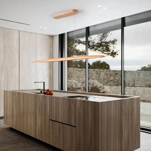 YISDESIGN 51" 36W Wood LED Linear Pendant Light Fixture Led Dining Room Light Dimmable Hanging Light Fixture for Dining Room Kitchen Island Pool Table Lights Natural Ash - color: Natural Ash, size: 51in