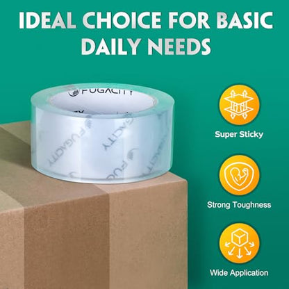 FugaCity Clear Packing Tape Refills (6 Rolls),Heavy Duty Packaging Tape for Moving Sealing, Moving Supplies,2.7 Mil Thick, 1.88 in Wide,65 Yards PER Roll,Total 390 Yards