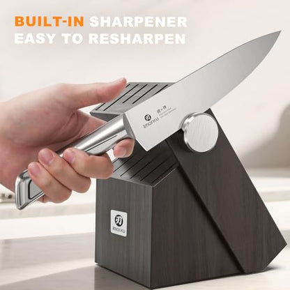 imarku G14 Japanese Kitchen Knife Set, Stainless Steel with Block, 14pc - color: Gray, size: 14 Pcs