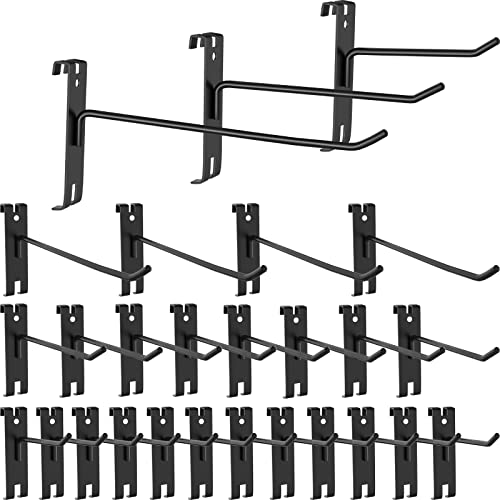 24 Pieces Gridwall Hooks, 4/6/8 Inch Gridwall Panel Hooks Metal Gridwall Hanging Hooks Hangers Black Commercial Grade Gridwall Pegs Gridwall Accessories for Garage Shop Retail Display (24, Black) - color: Black