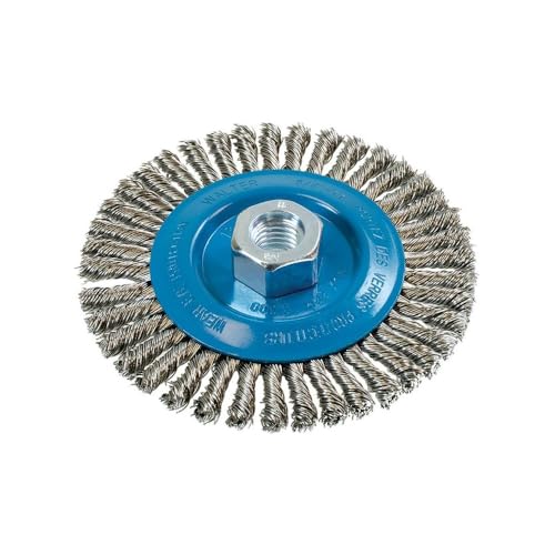 Walter 13K514 Stringer Bead Wire Wheel Brush - 5 in. Stainless Steel Wire Brush with Threaded Hole. Abrasive Power Brushes - color: Blue, size: 5" x 5/8-11"