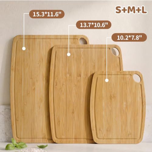 Dishwasher Safe Cutting Board,Bamboo Cutting Board with Juice Groove - color: Carbonized, size: Set of 3 (Small + Medium + Large)