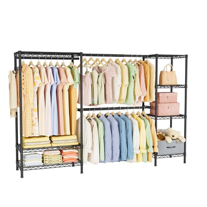Golpart Heavy Duty Clothing Rack with Adjustable Shelves Clothes Wardrobe - color: Black, size: 15"DX(70-87)"WX74.5"H