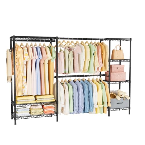 Golpart Heavy Duty Clothing Rack with Adjustable Shelves Clothes Wardrobe - color: Black, size: 15"DX(70-87)"WX74.5"H