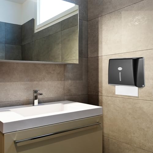 Tioncy 6 Pack Paper Towel Dispenser Wall Mount Commercial with Lock Adhesive No Drilling or Screws Install Plastic Tri Fold, C Fold Paper Hand Towel Holder for Bathroom Restroom Office(Black)