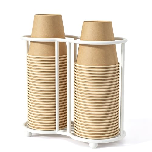 2 Row White Cup Dispenser for Bathroom Metal Mouthwash Cup Holder - color: White, size: 2 ROW