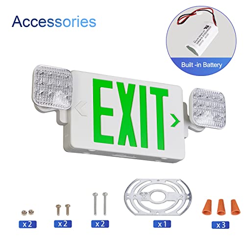 GZRUIYANG Exit Sign with Emergency Lights Green, LED Emergency Exit Light with Battery Backup, UL 924 Certified, AC 120/277V, Commercial Emergency Lights Combo for Business - 1 Pack - color: White Housing Green Letter, size: 1 Pack
