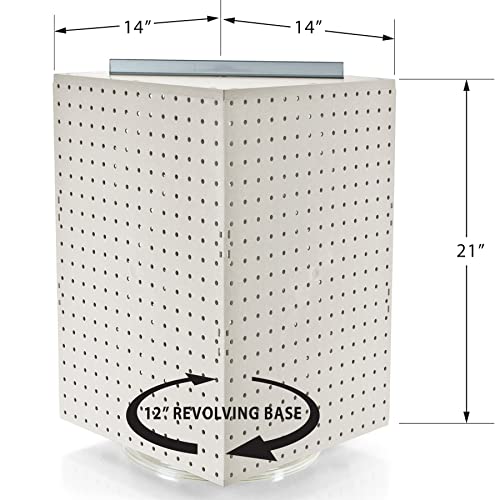 Azar Displays 701414-WHT Rotating Display Stand - 4-Sided Display Racks for Craft Shows - Peg Display Carousel (14” W x 14” D x 20” H) - Easy Assemble Revolving Display for Retail - Pegboard Organizer (White) - color: White, style: Pegboard only