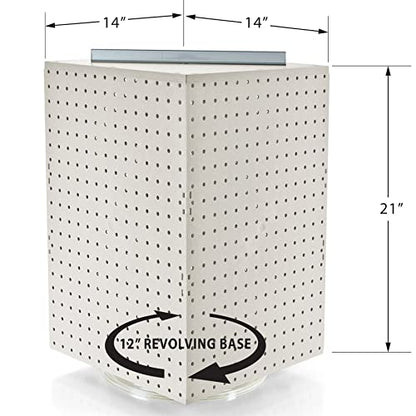 Azar Displays 701414-WHT Rotating Display Stand - 4-Sided Display Racks for Craft Shows - Peg Display Carousel (14” W x 14” D x 20” H) - Easy Assemble Revolving Display for Retail - Pegboard Organizer (White) - color: White, style: Pegboard only