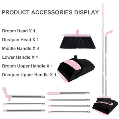 Pink Broom and Dustpan Combo Set, 51" Long Handle Broom - color: Pink