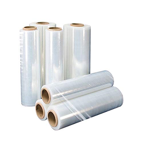 APQ 4 rolls of Cast Hand Stretch Film 12" x 1500'. Hand Stretch Wrap, 80 Gauge Thickness. Excellent Tear Resistance. Clear Residue Free Film for Moving, Shipping, Wrapping. Industrial Grade Cast Film. - size: 12" x 1500'