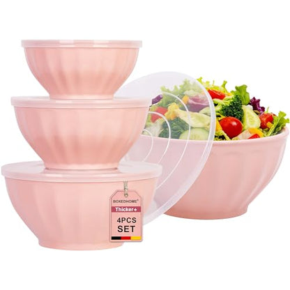 BoxedHome Mixing Bowls with Lids Set, 8 pieces Large 0.2” Thick Plastic Nesting Mixing Bowl, Microwave Safe,Size 5.92, 4.12,3.06,1.80 Quart, Pink - color: 8 PK Pink