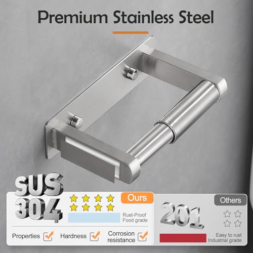 Pokim Brushed Nickel Toilet Paper Holder,Self Adhesive or Screw Wall Mount Toilet Roll Holder Stainless Steel Double Post Tissue Holder for Bathroom,Commercial Toilet Paper Dispenser - color: Brushed Nickel