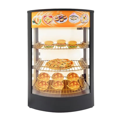 3-Tier Commercial Food Display Warmer,800W Electric Food Warmer Countertop Pizza Warmer Countertop with LED Lighting Removable Shelves Glass Door, Pastry Display Case for Buffet Restaurant 110V