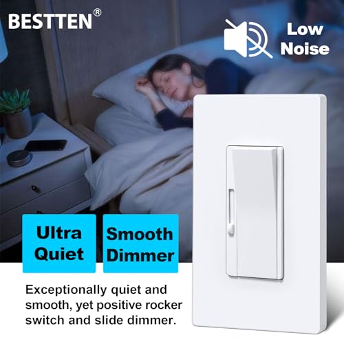 BESTTEN 3 Pack Slide Dimmer Light Switch, Single Pole or 3 Way, White