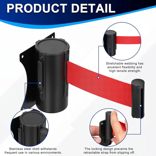 PATIKIL Fixed Wall Mount Retractable Belt Barrier 10 Feet, Red 1 Pcs - color: Red, size: 10 Feet