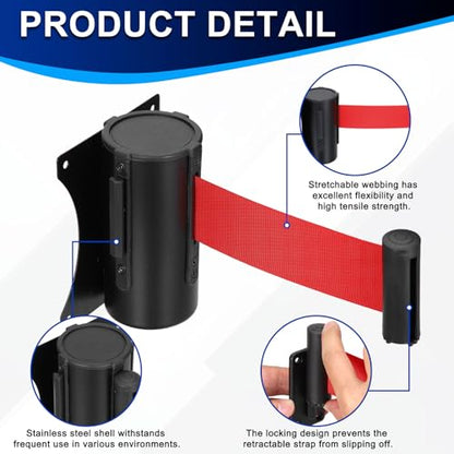 PATIKIL Fixed Wall Mount Retractable Belt Barrier 10 Feet, Red 1 Pcs - color: Red, size: 10 Feet