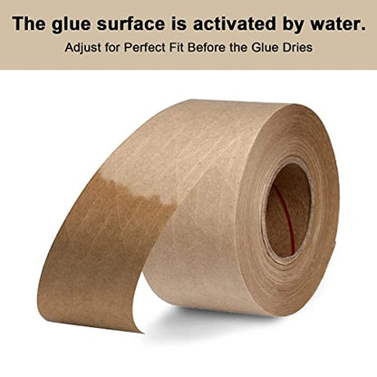 TooCust Water Activated Tape Fiber Reinforced Packing Tape Kraft Tape 2”X 165 feet Per Roll Brown Tape Gummed Paper Tape for Heavy Duty Packaging and Shipping Writable