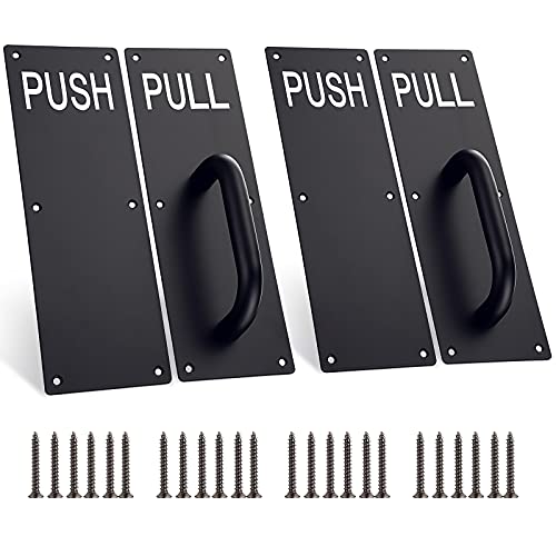 Sumnacon 2 Sets 12 Inch Stainess Steel Door Handles - Sturdy Door Pull Push Plates with Screws, Wall Mounted Pull Push Handles for Home Office Public, Black - color: Black