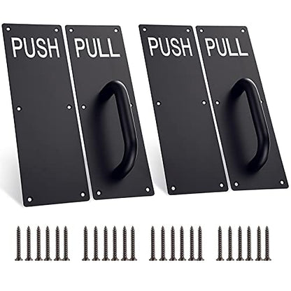 Sumnacon 2 Sets 12 Inch Stainess Steel Door Handles - Sturdy Door Pull Push Plates with Screws, Wall Mounted Pull Push Handles for Home Office Public, Black - color: Black