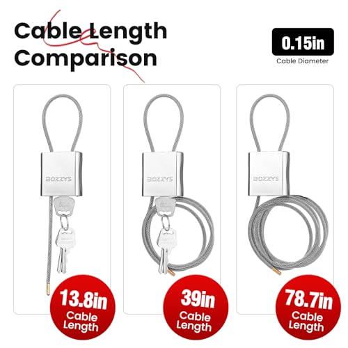 Adjustable Cable Locks with 6 Same Keys, 3-Pack, Silver - color: silver | 3pack(1.15ft,3.28ft,6.56ft)/set-6 same keys | Dia 1/6in(4mm)