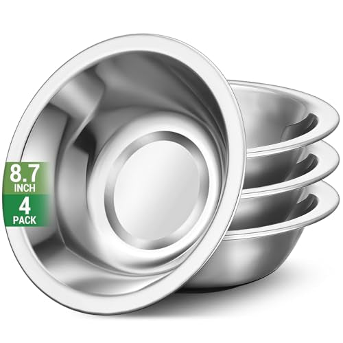 304(18/8) Stainless Steel Mixing Bowls for Kitchen, 4 Pack 8.7" 34.88 fl.oz Metal Mixing Bowls Set Stackable for Baking Serving Cooking Food Prep Storage Dishwasher Safe Lightweight - size: 8.7"