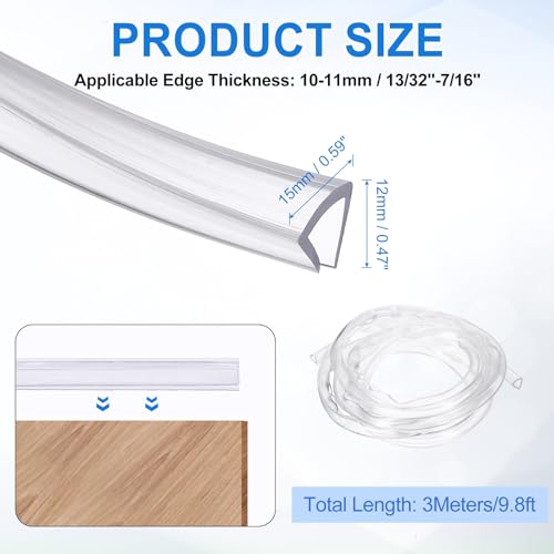 uxcell Clear Edge Trim 9.8Ft U Channel Edges Guards Fits 13/32"-7/16" - size: 9.8Ft x 9/16" x 15/32", Fits 13/32"-7/16"