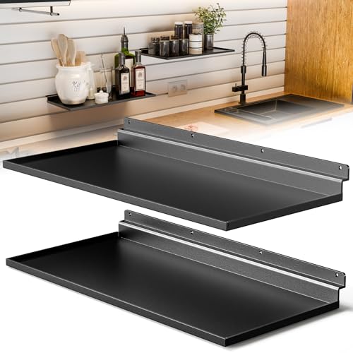 2 Pack Slatwall Shelves,17X8 Inch Large Slat Wall Shelves,Heavy Duty Slatwall Accessories,Black Metal Wall Shelve for Retail Display Shelves,Garage Organizer,Home Storage - color: Black- 2 Set