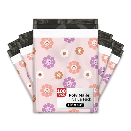 10x13 (100) Groovy Flowers Floral Summer Designer Poly Mailers Waterproof Self Sealing Tear Resistant Polymailers Shipping Envelopes Premium Printed Bags For Small Businesses - color: Groovy Flowers, size: 10x13 inches