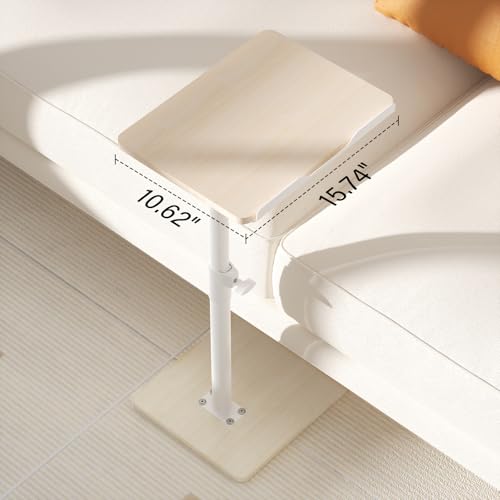 YUHFERA Sofa Armrest Tray Table for Couch - 360° Swivel Height Adjustable End for Small Spaces, Snack Side Table for Bed or Chair with Phone & Tablet Slot (Oak,Angle Adjustable) - color: Fair, size: Angle Tilt