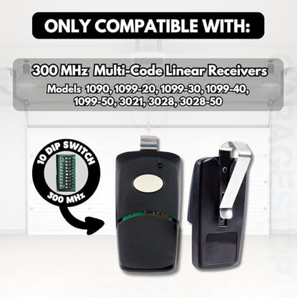 2X Gate Opener Remote for Multi-Code 308911, 300MHz, 10 Dip Switch - color: Two-Black
