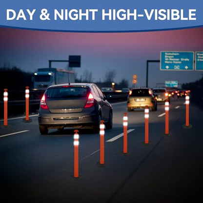 42" Traffic Delineator Posts, Tall Safety Traffic Cones with Reflective Collars and Weighted Base for Construction, Road Work, Parking Lot Control (6 Packs)