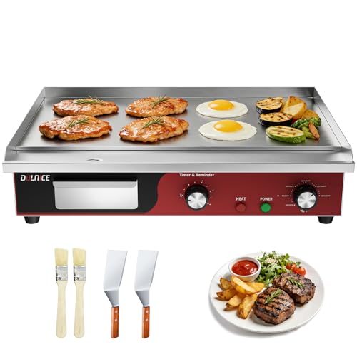 22" Commercial Electric Griddle 1500W, Flat Top Grill with 5-Min Reminder Timer, Adjustable Temp Control (122°F-572°F), Stainless Steel Countertop Griddle for Restaurant & Home Kitchen - size: 22"
