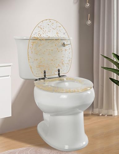 Angol Shiold ELONGATED Gold Foil Resin Toilet Seat Soft Close 18.5Inch - color: Gold Foil