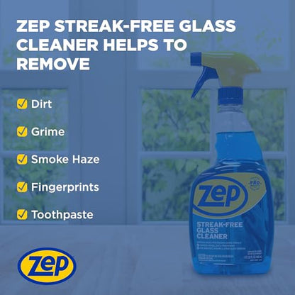 Zep Streak-Free Glass Cleaner - 1 Gallon (Case of 4) ZU1120128 - Professional Grade Formula that Cleans Dirt, Fingerprints, Grime, Smoke Haze, and Toothpaste on Windows, Mirrors, and Other Glass - size: 128 Fl Oz (Pack of 4)