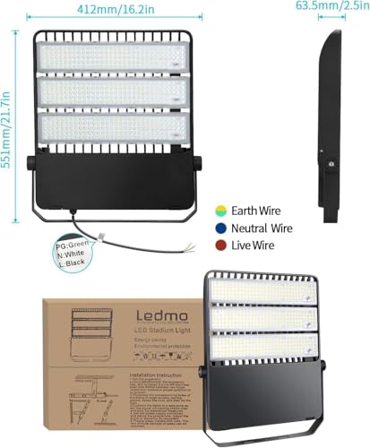 ledmo LED Flood Light Outdoor, 360W 50400LM Stadium Light, IP65 Waterproof - size: Large/360