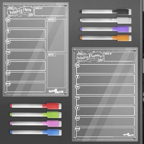 CHALKY CROWN Acrylic Magnetic Planner & Menu Board Set - Clear - 2 Pack - style: Acrylic Menu Board + Weekly Planner
