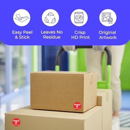 StickerJet Fragile Stickers Sheet – (20pcs, 2x2) High-Visibility Handle with Care Labels, Strong Adhesive Vinyl Decals for Shipping, Packaging, and Protection – Made in USA - size: 2x2 Inch, style: 20 Stickers - Sheet