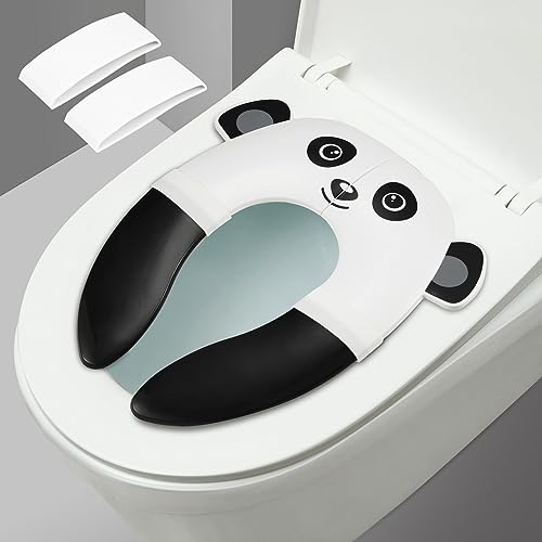 PandaEar Toilet Seat Cover | Folding Travel Toilet Seat for Children and Potty Training | Portable Silicone Toilet Seat for Toddlers, Boys & Girls with Non-Slip Silicone Pads -Panda - color: White