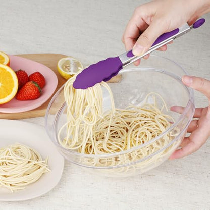 HOTEC Small Silicone Kitchen Tongs 7-Inch Mini Serving Tongs, Set of 3 - color: Purple