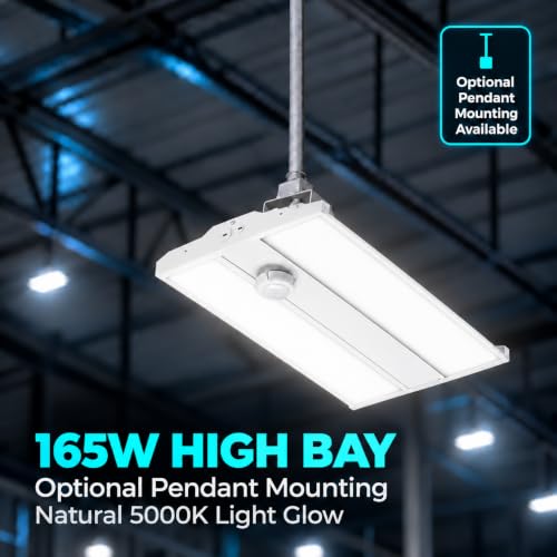 165W Linear LED High Bay Light with PIR Motion Sensor – 22,440 Lumens, 5000K Daylight, 400W Metal Halide Equivalent, UL Damp Rated, 120–277V, Suspended Mount, Warehouse & Industrial Lighting (10 Pack) - color: 10 Pack, size: 165W