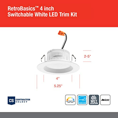 Juno RB4 SWW5 CP6 MW M2 RetroBasics Downlight Trim Kit, Switchable LED White, Baffle Trim, Switchable CCT, 2700K, 3000K, 4000K, and 5000K, 4-Inch, 6-Pack, Matte White - color: Switchable White, size: 4-Inch (6-Pack), style: Standard | Non-Adjustable | Baf