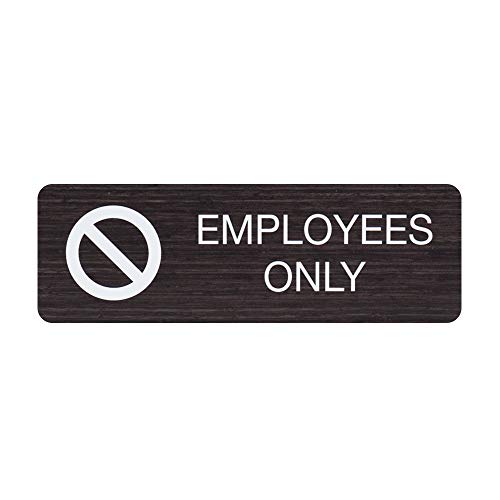 SBLABELS Employees Only Indoor Easy Adhesive Mount Door and Wall Sign for Private Rooms Restaurants and Small Businesses 3" x 9" - Dark Wood - color: Dark Woodgrain, style: Employees Only